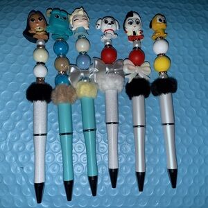 Set of Character Disney Themed Pens With Beads.